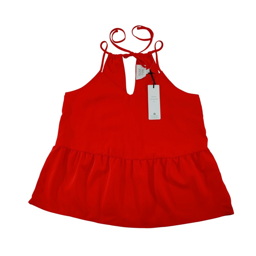 Olive & Oak Rocking Red Halter Peplum‎ Top Sleeveless Blouse Size  XS